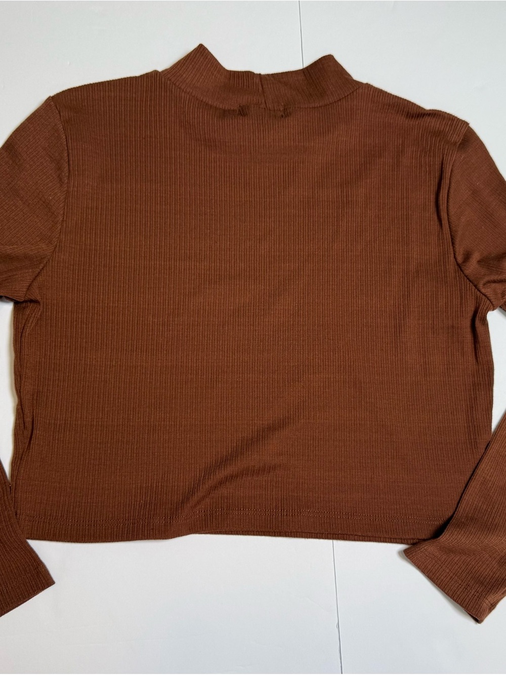 Altar'd State Brown Ribbed Mock Neck Knit Cropped Long Sleeve Top Women’s M - Picture 7 of 7